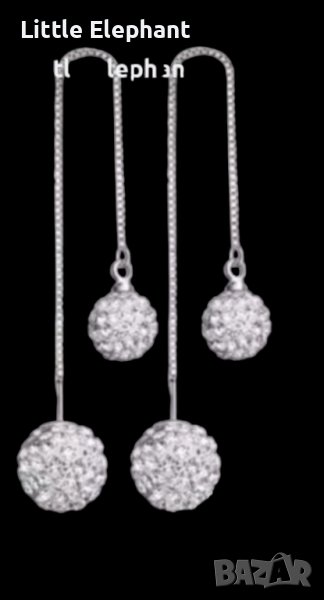 Sale Сребърни висящи обеци топчета с кристали,double balls,white/нови, снимка 1