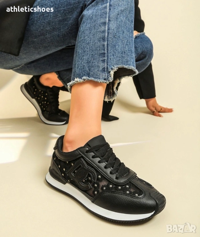 Дамски маратонки в черно /дантела-2026, снимка 1
