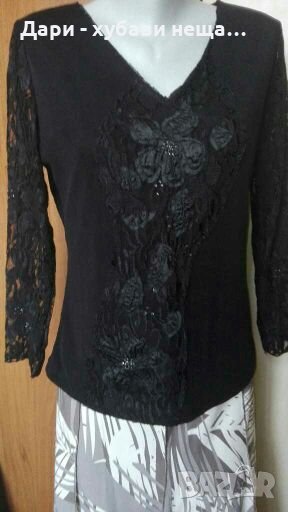 Черна официална блуза с дантела и подарък - шал🍀🌹M/L,L🍀🌹, снимка 1
