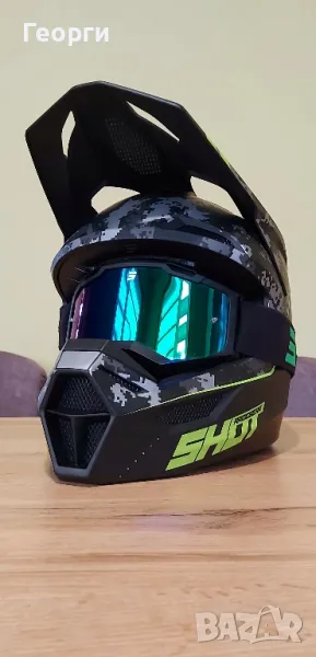 Каска за мотокрос Shot Furious Army Green Matt M + очила, снимка 1
