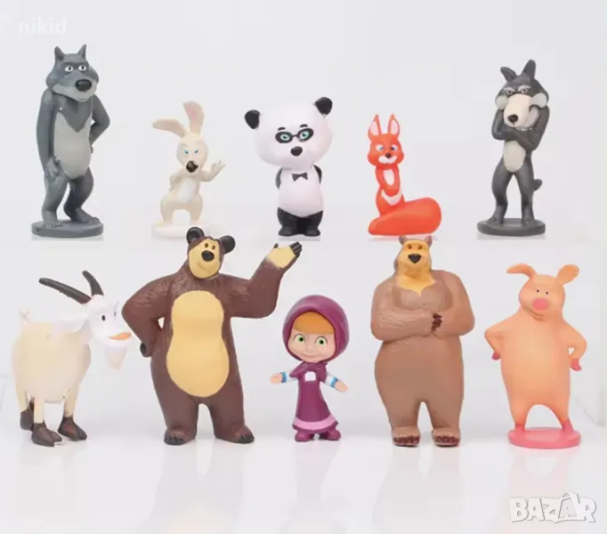 10 бр сет Маша и Мечока пластмасови фигурки играчки топери за игра и украса торта, снимка 1