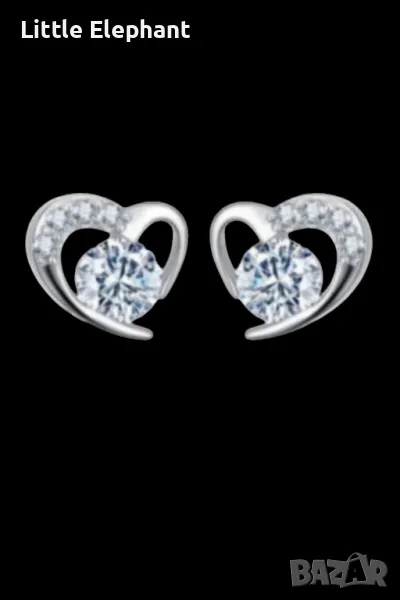 Сребърни обеци сърца с кристали,in the middle white/нови, снимка 1