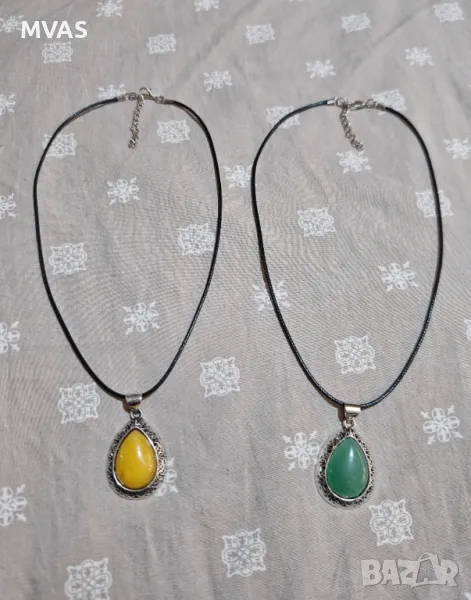 Ново колие медальон зелен авантюрин жълт яспис, снимка 1