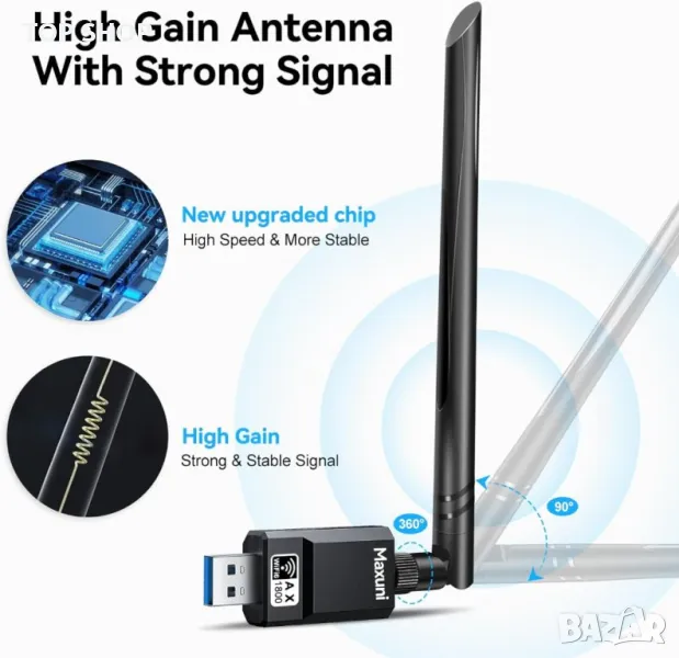 Maxuni ултраскоростен USB безжичен Wifi адаптер за компютър, снимка 1