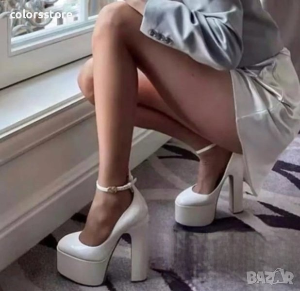 Обувки на ток - бял лак - VT1, снимка 1