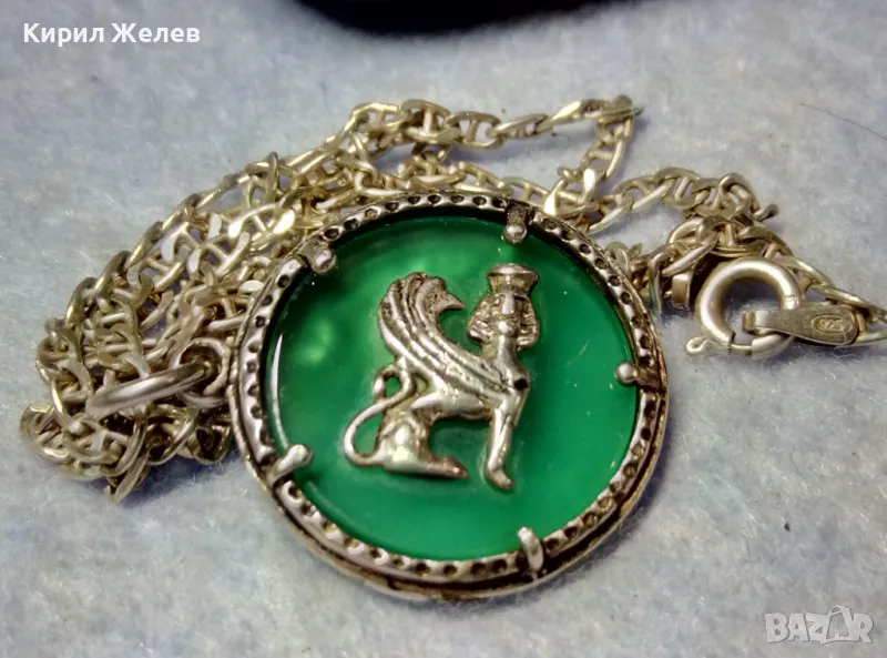 ИТАЛИАНСКИ ДАМСКИ МЕДАЛЬОН от СРЕБРО и СТЪКЛЕНА ПАСТА Paste Vitree Със СРЕБЪРНА 925 ВЕРИЖКА 43850, снимка 1