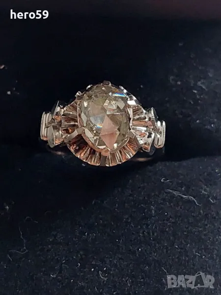 Дамски златен 18к пръстен с диамант 2 карата, стар шлайф/Продаден, снимка 1