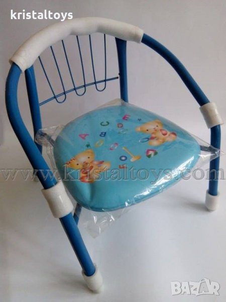 Стол детски с метални крака, облегалка и картинка в синьо, снимка 1
