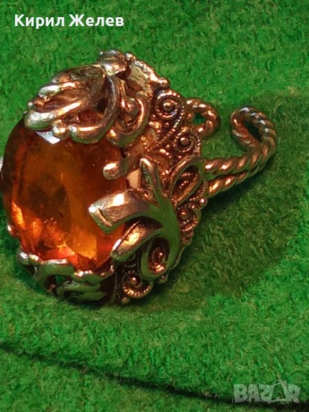ВИНТИДЖ ПОСРЕБРЕН РЯДЪК АР-НУВО РЕТРО ПРЪСТЕН с ГОЛЯМ ФАСЕТИРАН ЦИТРИН РЪЧНА РАБОТА 20509, снимка 1