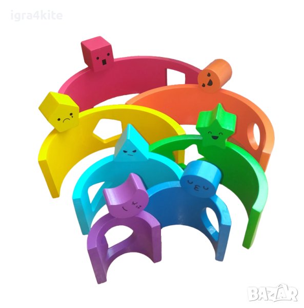 НАМАЛЕНА ЦЕНА! Голяма дървена цветна дъга Монтесори с фигури за поместване, снимка 1