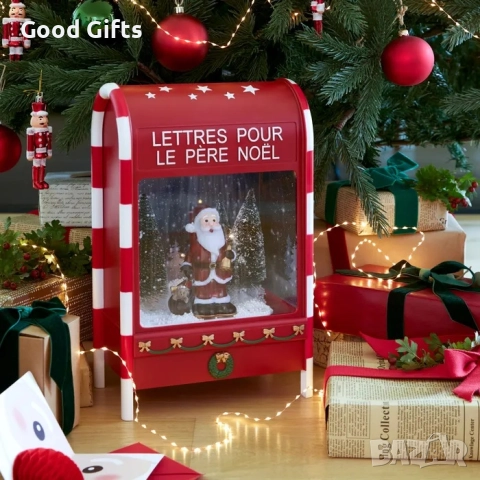 Коледна пощенска кутия със светлини, музика и падащ сняг – декоративна украса с Дядо Коледа, снимка 2 - Декорация за дома - 52339369