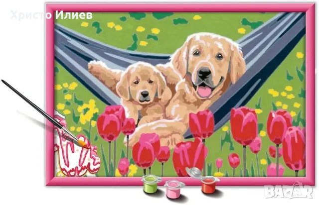 Нов комплект за рисуване по номера Ravensburger CreArt Кучета с цветя, снимка 2 - Рисуване и оцветяване - 47352388