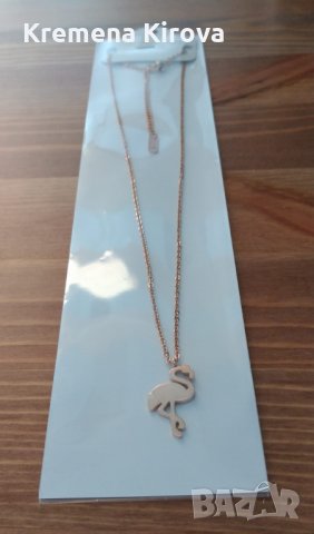 Дамски колиета Фламинго. Благородна стомана с цвят розово злато.Идея за подарък за абитуриентка.