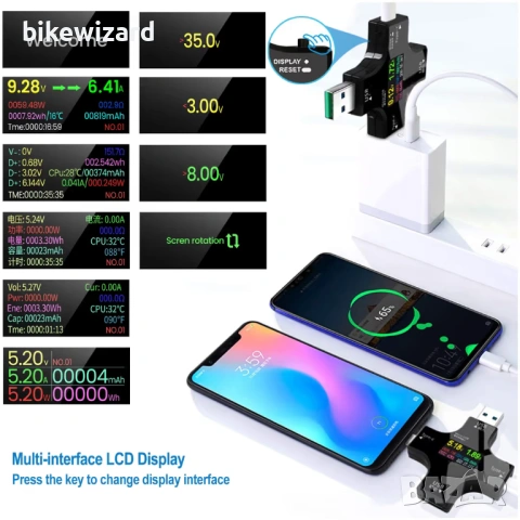 USB тестер на напрежение 2 в 1, цифров мултицет, амперметър 3.6-32V 0-5.1A НОВ, снимка 5 - Друга електроника - 53434685