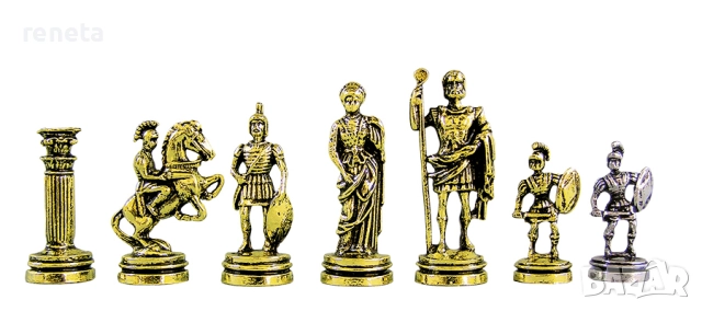 Шах Римляни, Метална дъска, метални фигури, Червен, 28х28 см