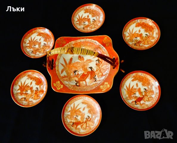 Японски порцелан сервиз,фруктиера,чиния,злато. 