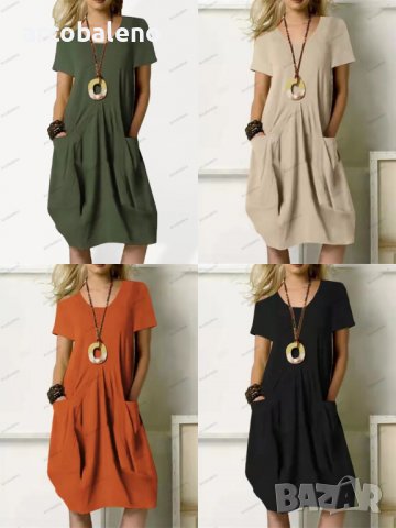 Ежедневна дамска свободна суинг рокля с джобове, 4цвята 