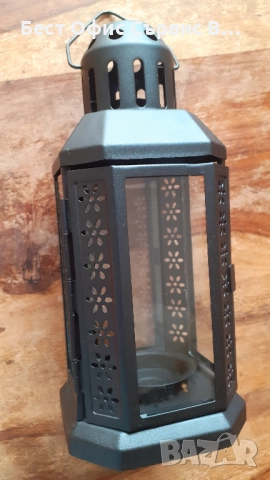 фенер метален ретро антикварен, за свещ кандило или други прахово боядисан в черен цвят, снимка 3 - Други - 52567623