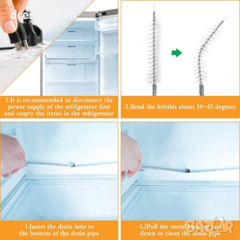 4155 Комплект за почистване на запушен дренаж на хладилник със спринцовка и гъвкава тел с четка, снимка 9 - Други стоки за дома - 44012854