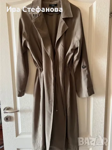  Нов вискоза тъмно зелен елегантен шлифер тип рокля набран в талията 