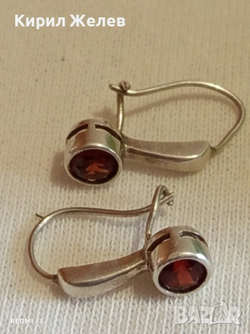 Елегантни сребърни обеци с ювелирно фасетиран ГРАНАТ майсторска ръчна изработка 42512, снимка 4 - Обеци - 52689404