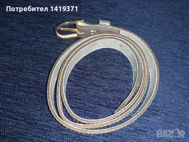 Красив сив кожен дамски колан с дължина 93 см, снимка 2 - Колани - 48110414