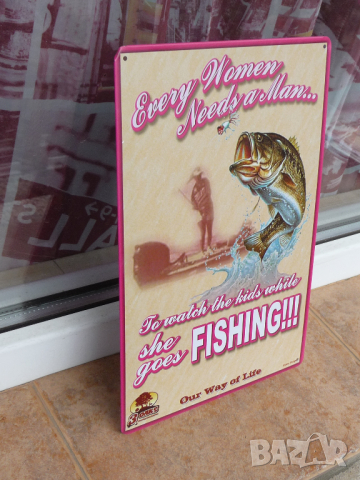 Метална табела риболов рибар риби хоби въдица кука влакно, снимка 2 - Стръв и захранки - 9477875