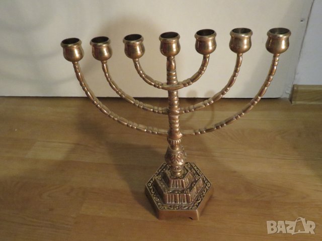 Голям бронзов  свещник МЕНОРА 31х 28см. - еврейски свещник - внос от Израел, Йерусалим