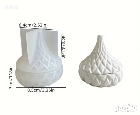 3D кутия с конусовиден капак 2 части силиконов молд форма за направа на кристална бижута смола свещ, снимка 3 - Форми - 42898172