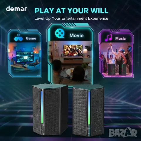 FIFINE RGB високоговорители за игри, кабелни, USB, с 3,5 mm Aux аудио кабел, Ampligame A20, снимка 6 - Тонколони - 48827999