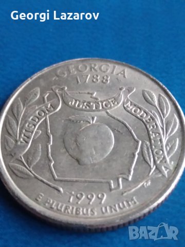 25 цента САЩ 1999 Джорджия ,юбилейна, снимка 1 - Нумизматика и бонистика - 10823526