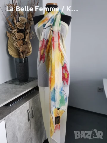 Парео от 100% коприна с размер 180/125 см., снимка 5 - Шалове - 50671760