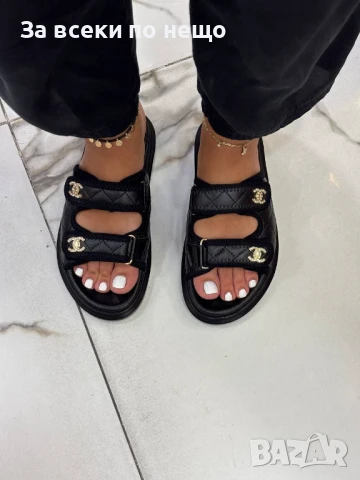 Chanel Дамски Черни Кожени Чехли Шанел Код E683, снимка 4 - Чехли - 51149389