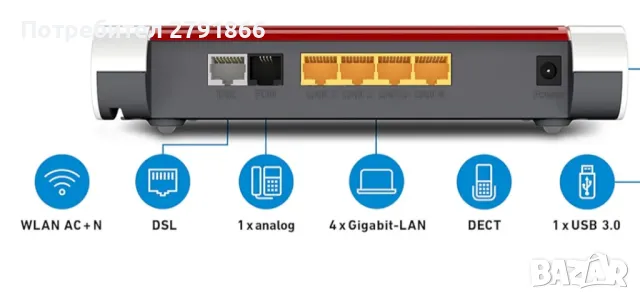 Рутер FritzBox, 7530, 3G + 4G (LTE), 4 x Gigabit-Ethernet 10/100/1000 Base-T, Mesh, снимка 2 - Рутери - 49942000