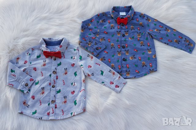 Коледна риза с папионка F&F за бебе 9-12 месеца, снимка 13 - Бебешки блузки - 35010487