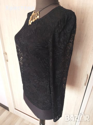 Дантелена черна блуза - 12,00лв., снимка 4 - Блузи с дълъг ръкав и пуловери - 28913554