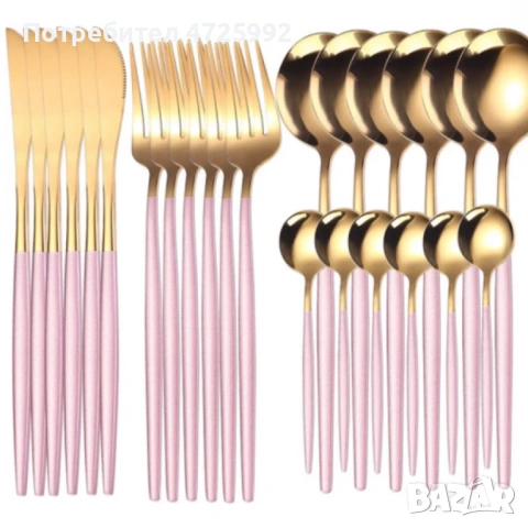 Комплект прибори за хранене от 24 части с луксозен дизайн и магнитна кутия в златисто и розово, снимка 6 - Прибори за хранене, готвене и сервиране - 53342466