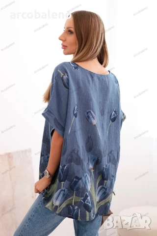 Дамска памучна риза с флорален десен, 14цвята , снимка 4 - Ризи - 50943169