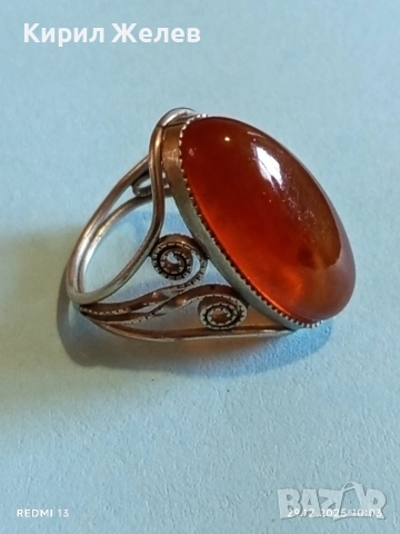 Винтидж сребърен пръстен с ювелирно фасетиран Балтийски кехлибар майсторска изработка 48630, снимка 6 - Пръстени - 52925402