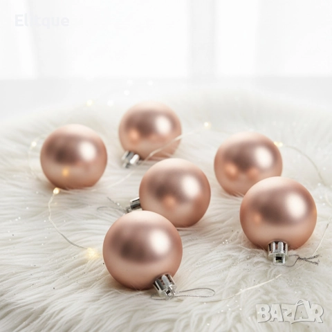 Комплект перлени коледни топки – 6 броя в различни цветове + подарък 6бр златисто блестящи топки, снимка 4 - Декорация за дома - 52650994