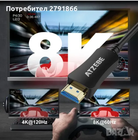 8K HDMI оптичен кабел 15 метра2.1 48Gbps 8K60Hz 4K120Hz динамичен HDR/eARC/HDCP2.2 и 2.3/3D