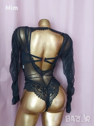  Резервирани NOIR 80 C Черно дантелено боди с дълъг ръкав , снимка 8 - Корсети, бюстиета, топове - 52531566