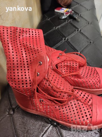 Червени естествена кожа летни ботуши 