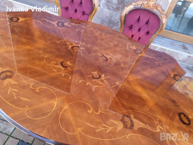 Италианска барокова трапезна маса и шест стола , снимка 3 - Маси - 43462127