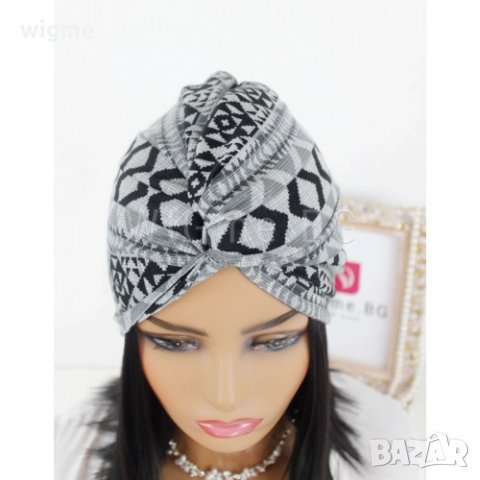 Тюрбан за коса в етно стил черно и бяло, снимка 5 - Аксесоари за коса - 33650228