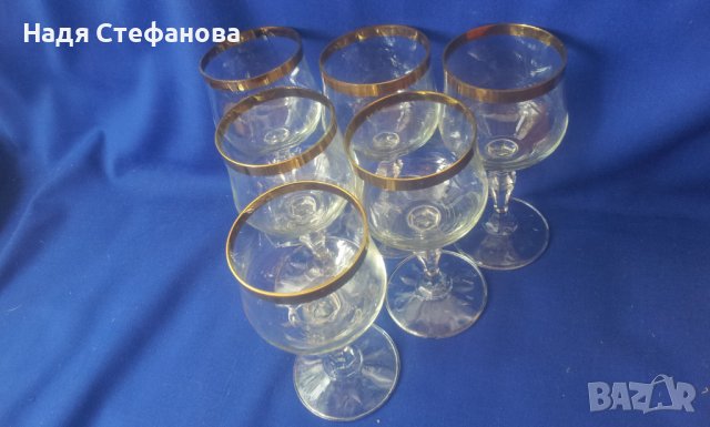 Ретро кристални чаши за алкохол, златен кант, столче, 6 бр , снимка 7 - Антикварни и старинни предмети - 37982466