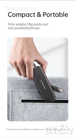 USB хъб 5в1 Usams / 3 порта USB + Type-C + HDMI 4K, снимка 6 - Друга електроника - 50520870