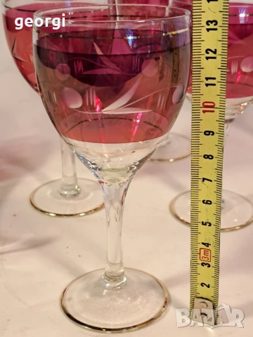 ретро цветни чаши за ракия фасетирани със златен кант , снимка 7 - Чаши - 50693525