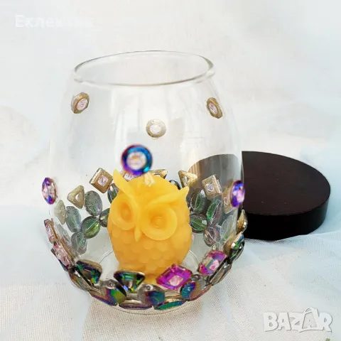 Стъклен свещник с мозайка от галванизирани мъниста, снимка 6 - Други - 49779548