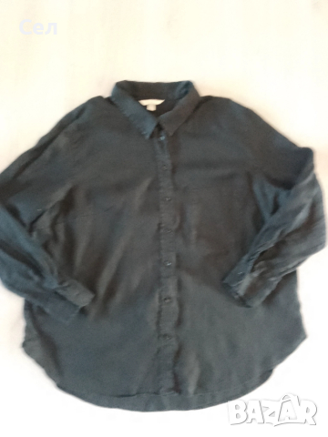 Черна мъжка  ленена риза H&M Л-ХЛ., снимка 3 - Ризи - 51455899